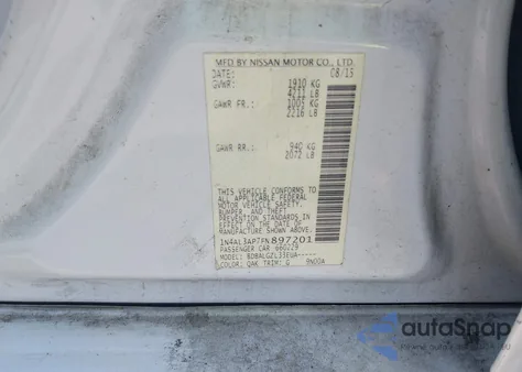 2015 Nissan Altima 2.5 from USA, damaged, VIN 1N4AL3AP7FN897201